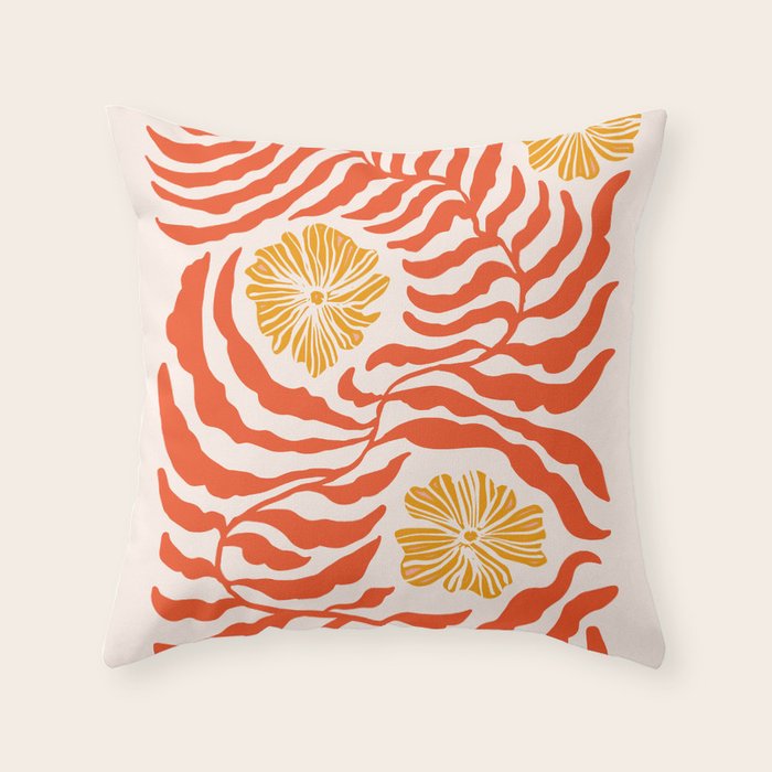 Burnt Orange Leaves and Flowers Throw Pillow Gallery Image 1