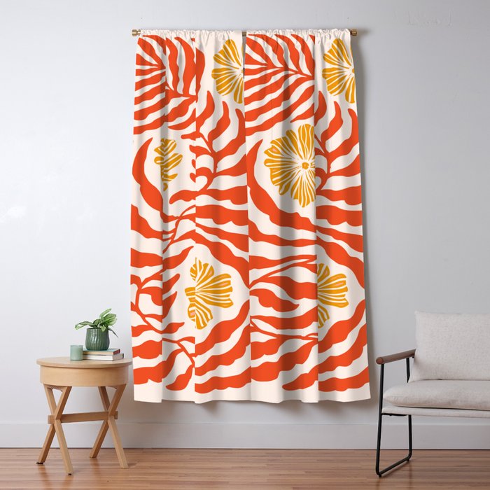 Burnt Orange Leaves and Flowers Window Curtain Gallery Image 5