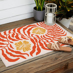 Burnt Orange Leaves and Flowers Outdoor Rug Gallery Image 2