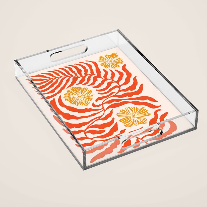 Burnt Orange Leaves and Flowers Acrylic Tray Gallery Image 1