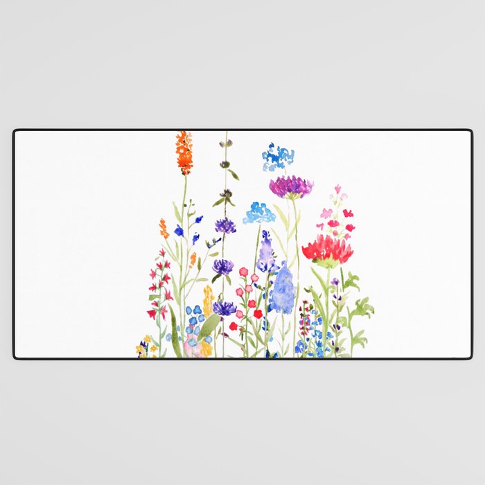 colorful wild flowers watercolor painting Desk Mat Gallery Image 3