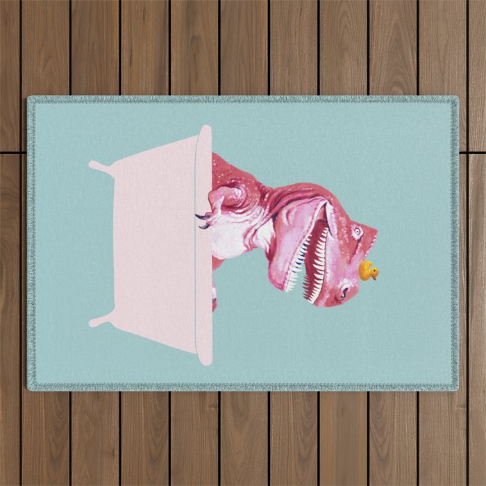 Pink T-Rex in Bathtub Outdoor Rug Gallery Image 1