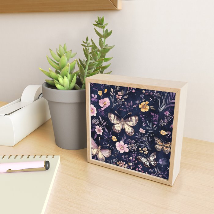 Night Garden Flowers Watercolor Moths Dark Purple Mini Art Print Gallery Image 2