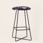 Night Garden Flowers Watercolor Moths Dark Purple Stool Gallery Image 1