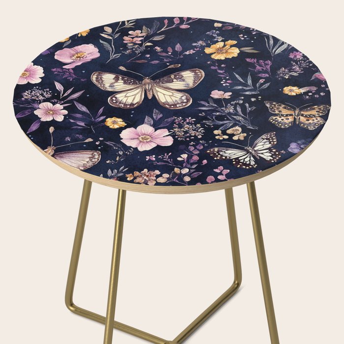 Night Garden Flowers Watercolor Moths Dark Purple Side Table Gallery Image 2