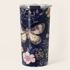 Night Garden Flowers Watercolor Moths Dark Purple Travel Mug Gallery Image 1