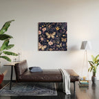 Night Garden Flowers Watercolor Moths Dark Purple Wood Wall Art Gallery Image 2