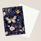 Night Garden Flowers Watercolor Moths Dark Purple Stationery Card Gallery Image 2