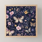 Night Garden Flowers Watercolor Moths Dark Purple Mini Art Print Gallery Image 1