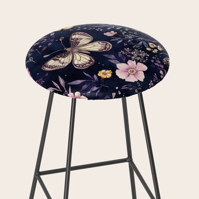 Night Garden Flowers Watercolor Moths Dark Purple Stool Gallery Image 2
