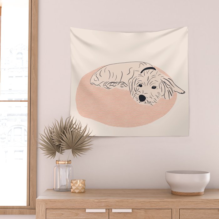 Cosy dog cream version Wall Tapestry Gallery Image 2