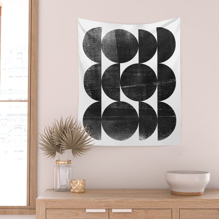 Black and White Mid Century Modern Op Art Wall Tapestry Gallery Image 2