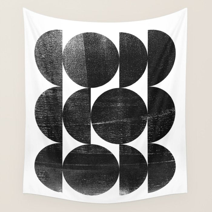 Black and White Mid Century Modern Op Art Wall Tapestry Gallery Image 4