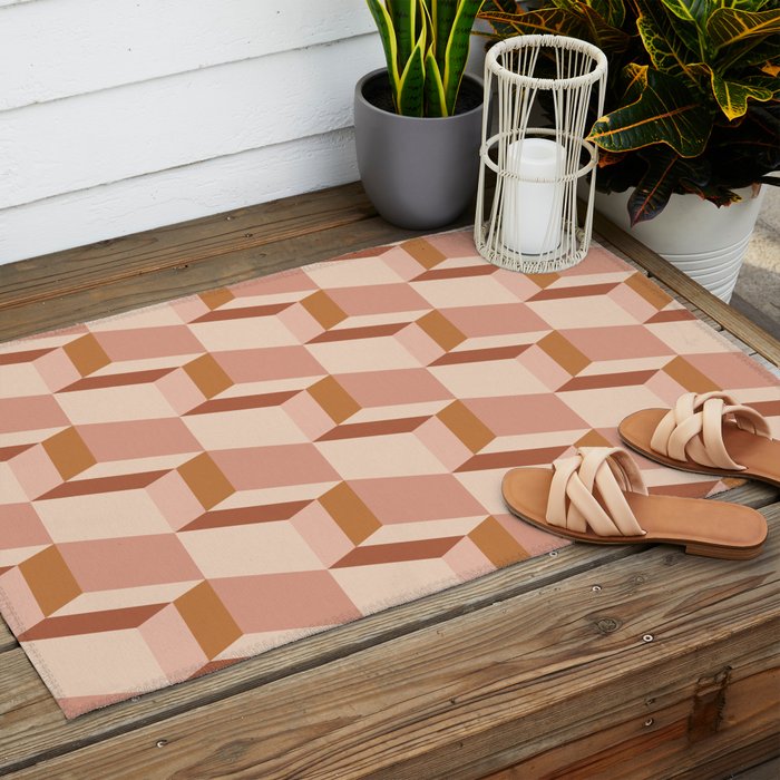 Cuboid Geometric Abstract Shapes Pattern IX Outdoor Rug Gallery Image 2