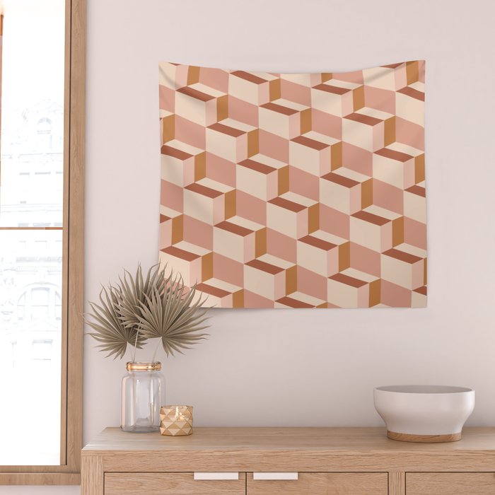 Cuboid Geometric Abstract Shapes Pattern IX Wall Tapestry Gallery Image 2