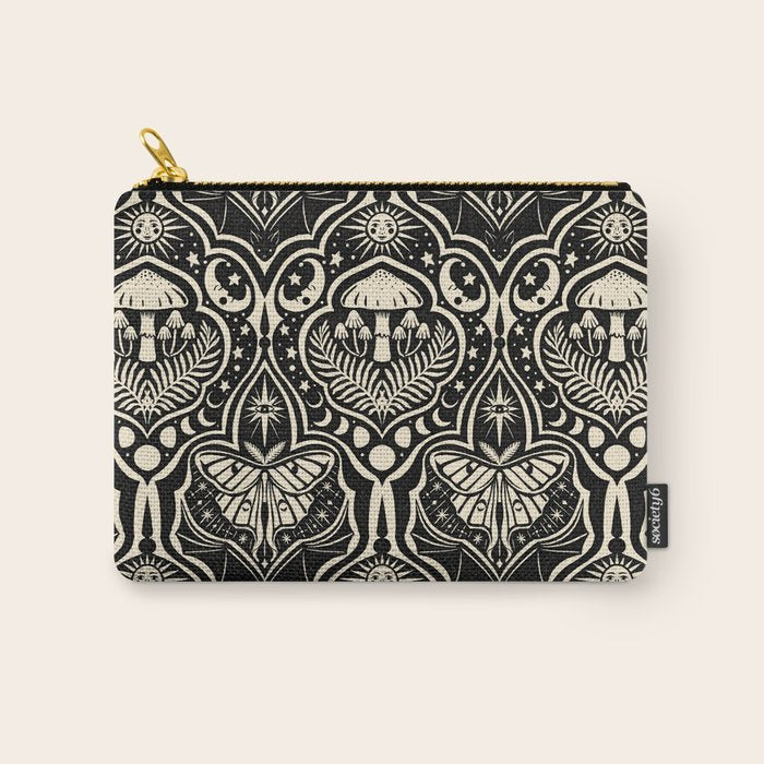 Celestial Forest Damask - black and cream Carry All Pouch Gallery Image 1