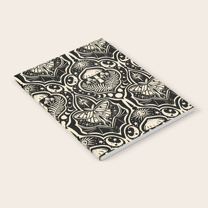 Celestial Forest Damask - black and cream Notebook Gallery Image 2