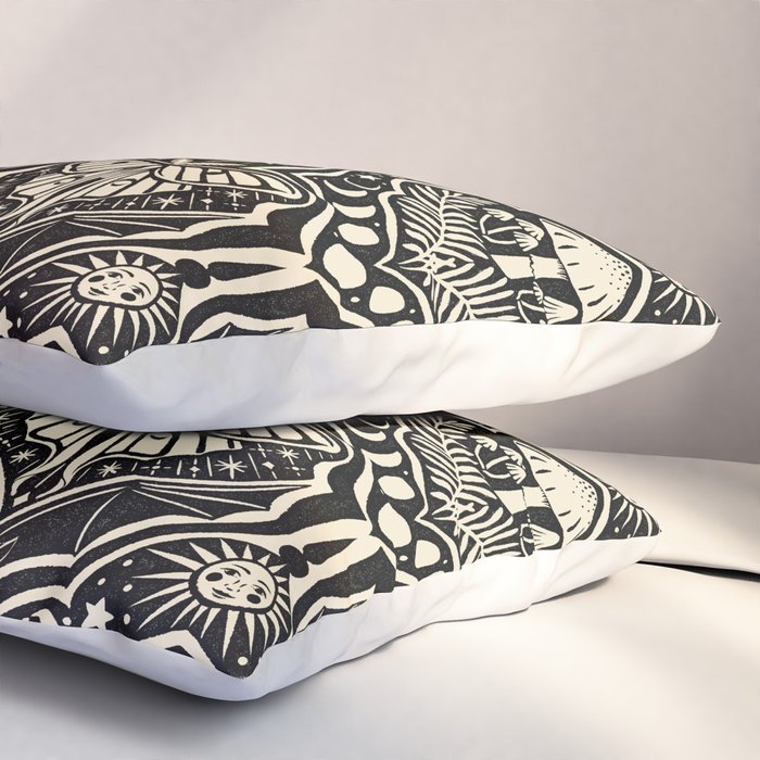 Celestial Forest Damask - black and cream Pillow Sham Gallery Image 3