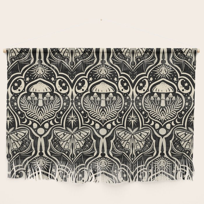 Celestial Forest Damask - black and cream Wall Hanging Gallery Image 1