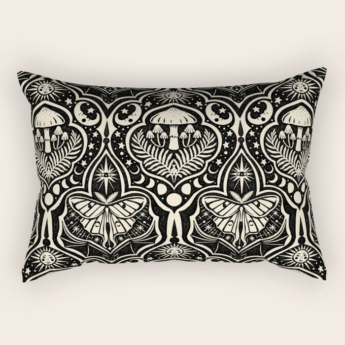 Celestial Forest Damask - black and cream Rectangular Pillow Gallery Image 2
