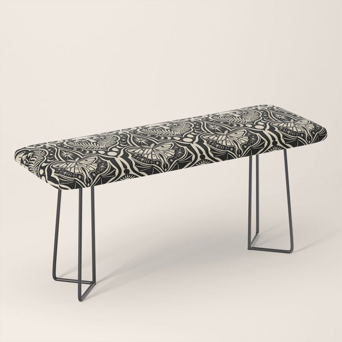 Celestial Forest Damask - black and cream Bench Gallery Image 1