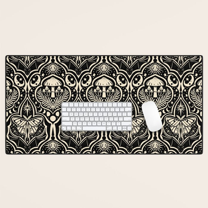 Celestial Forest Damask - black and cream Desk Mat Gallery Image 1