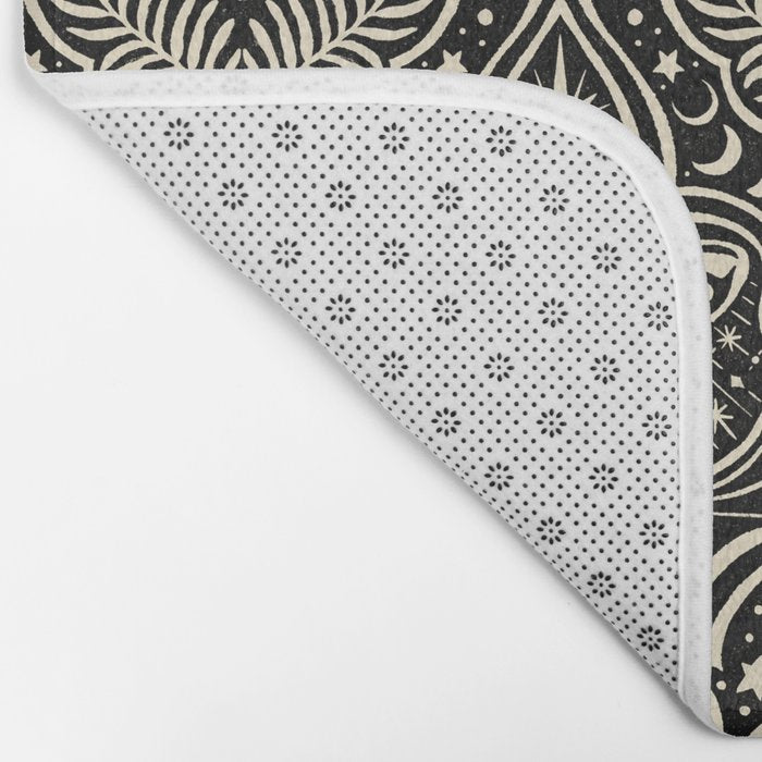 Celestial Forest Damask - black and cream Bath Mat Gallery Image 2