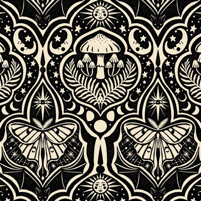 Celestial Forest Damask - black and cream Coffee Mug Gallery Image 2