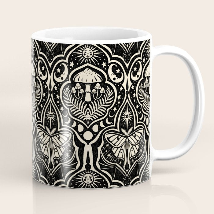 Celestial Forest Damask - black and cream Coffee Mug Gallery Image 1