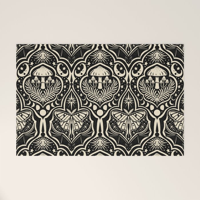 Celestial Forest Damask - black and cream Welcome Mat Gallery Image 1