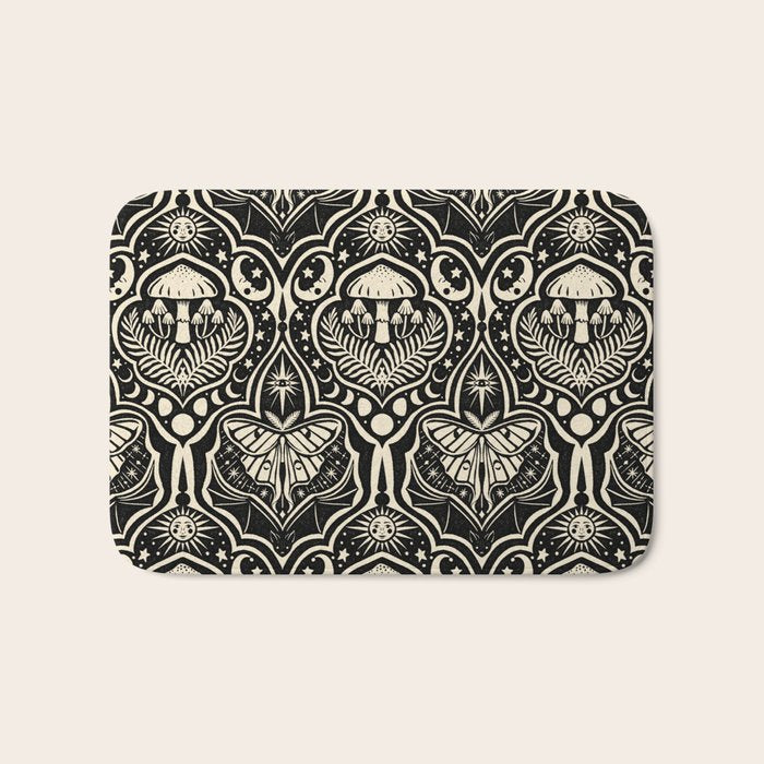 Celestial Forest Damask - black and cream Bath Mat Gallery Image 1