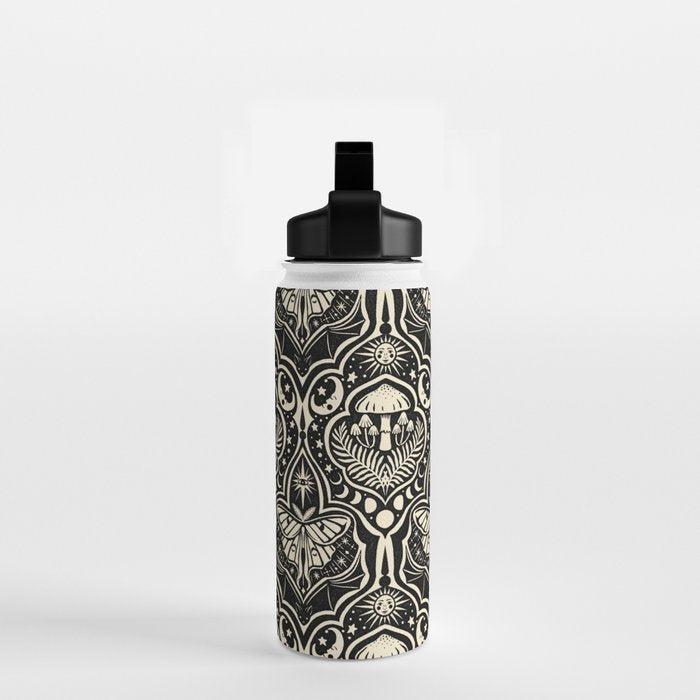 Celestial Forest Damask - black and cream Water Bottle Gallery Image 2