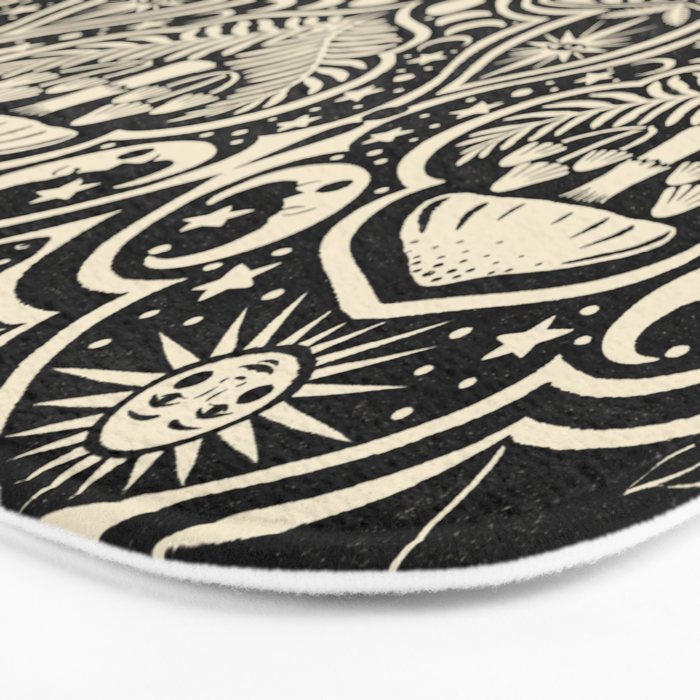 Celestial Forest Damask - black and cream Bath Mat Gallery Image 3