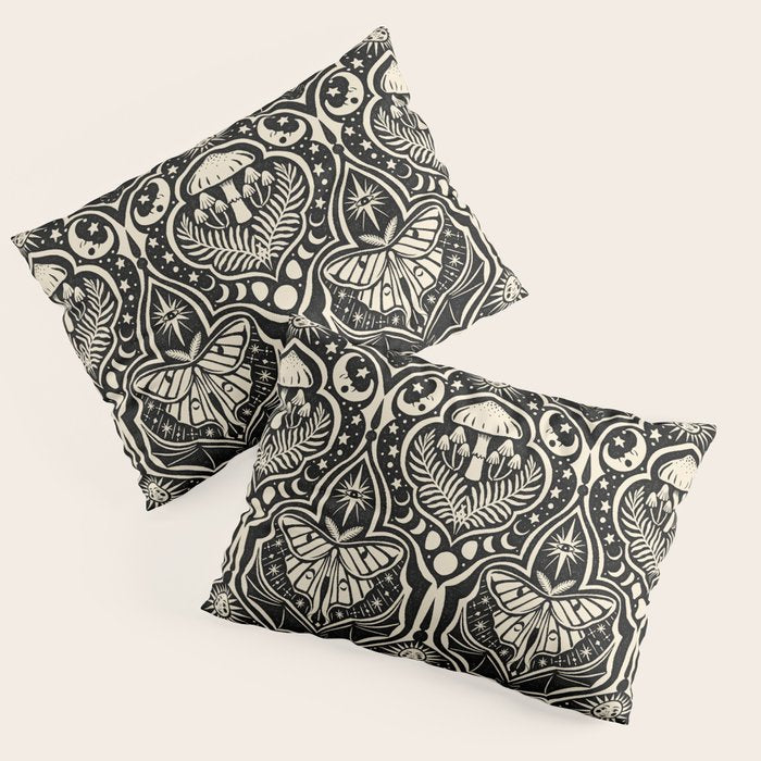 Celestial Forest Damask - black and cream Pillow Sham Gallery Image 1