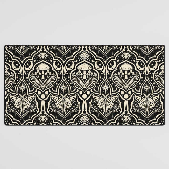 Celestial Forest Damask - black and cream Desk Mat Gallery Image 3