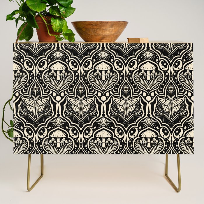 Celestial Forest Damask - black and cream Credenza Gallery Image 1