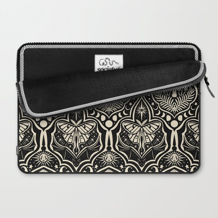 Celestial Forest Damask - black and cream Laptop Sleeve Gallery Image 2