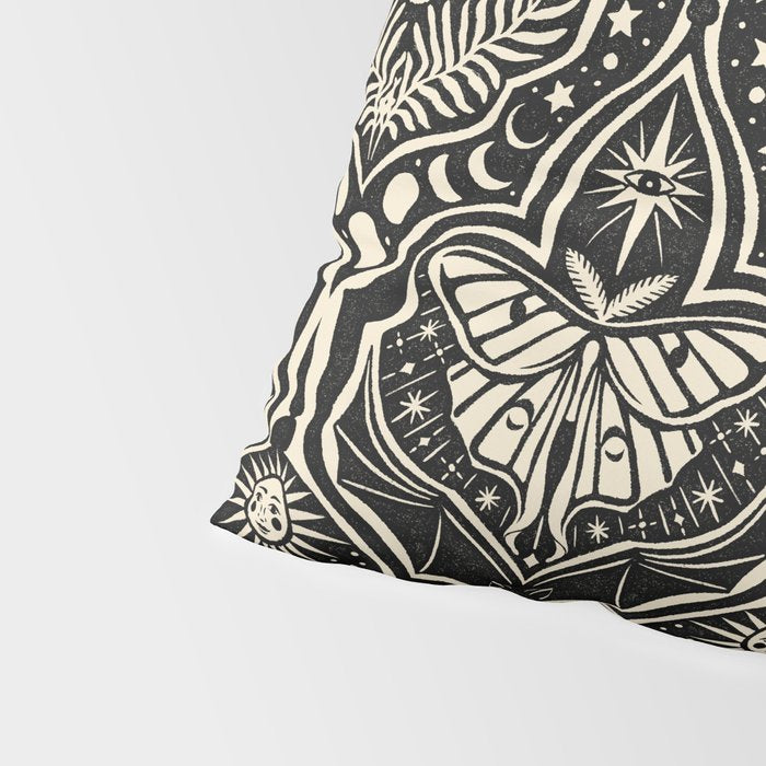 Celestial Forest Damask - black and cream Pillow Sham Gallery Image 4