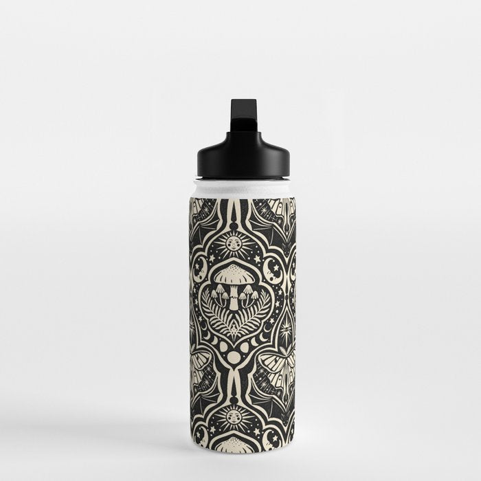 Celestial Forest Damask - black and cream Water Bottle Gallery Image 3