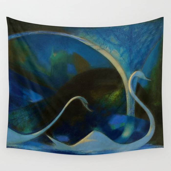 Swans (Night) Central Park, Gapstow Bridge New York by Joseph Stella Wall Tapestry Gallery Image 4