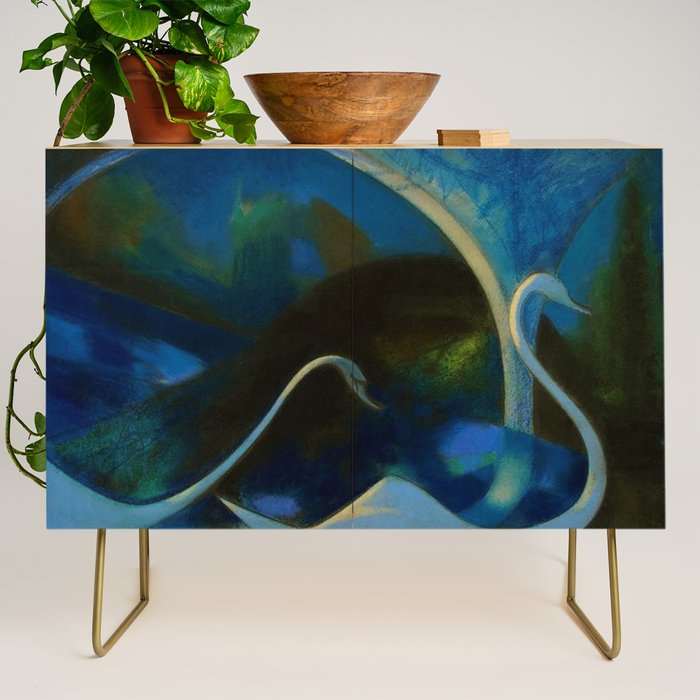 Swans (Night) Central Park, Gapstow Bridge New York by Joseph Stella Credenza Gallery Image 1