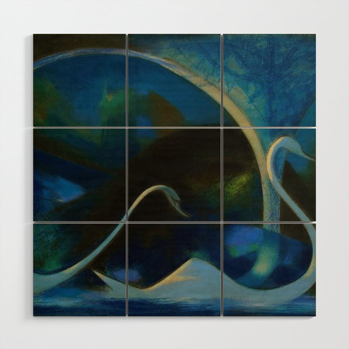 Swans (Night) Central Park, Gapstow Bridge New York by Joseph Stella Wood Wall Art Gallery Image 1