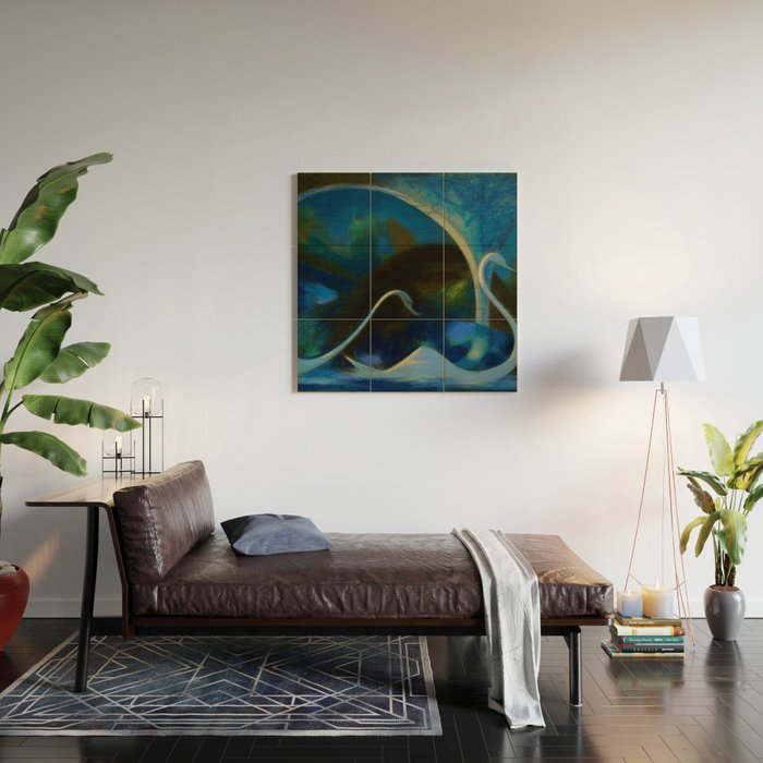 Swans (Night) Central Park, Gapstow Bridge New York by Joseph Stella Wood Wall Art Gallery Image 2