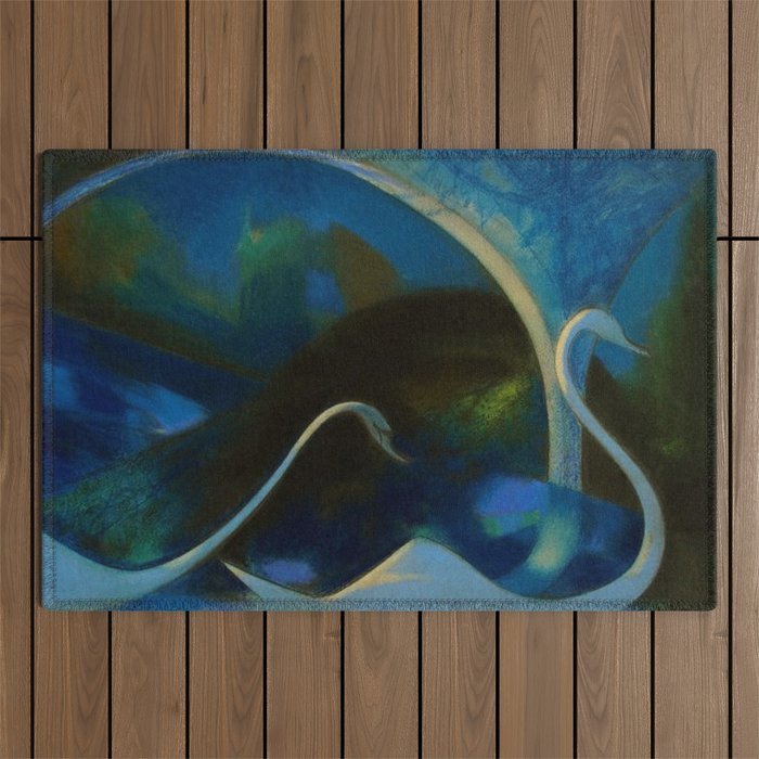 Swans (Night) Central Park, Gapstow Bridge New York by Joseph Stella Outdoor Rug Gallery Image 1