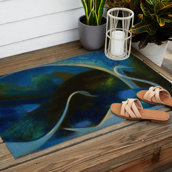 Swans (Night) Central Park, Gapstow Bridge New York by Joseph Stella Outdoor Rug Gallery Image 2