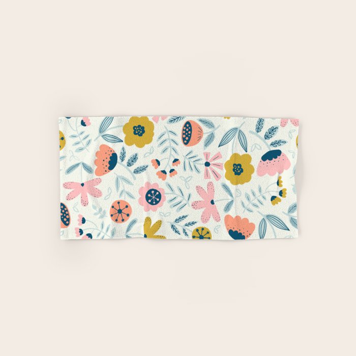 Cute Vintage Flower Pattern Scandinavian Folk Art Bath Towel Gallery Image 1