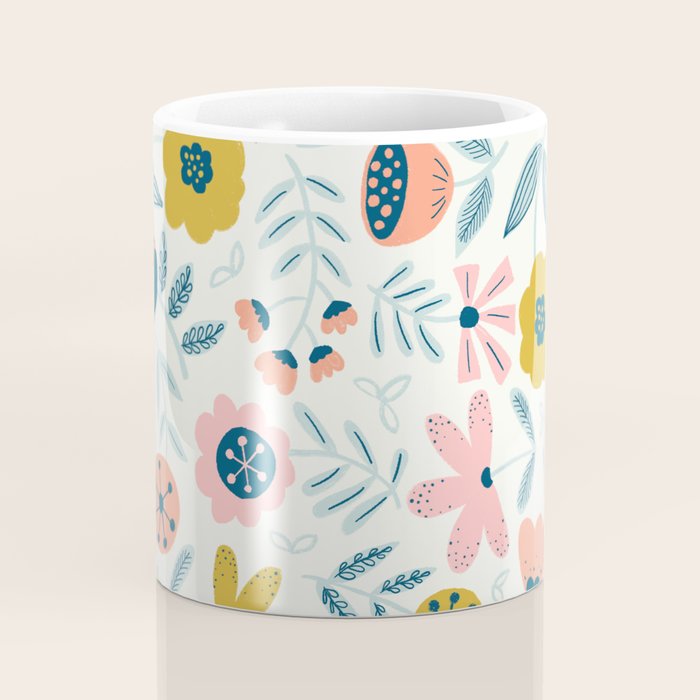Cute Vintage Flower Pattern Scandinavian Folk Art Coffee Mug Gallery Image 4