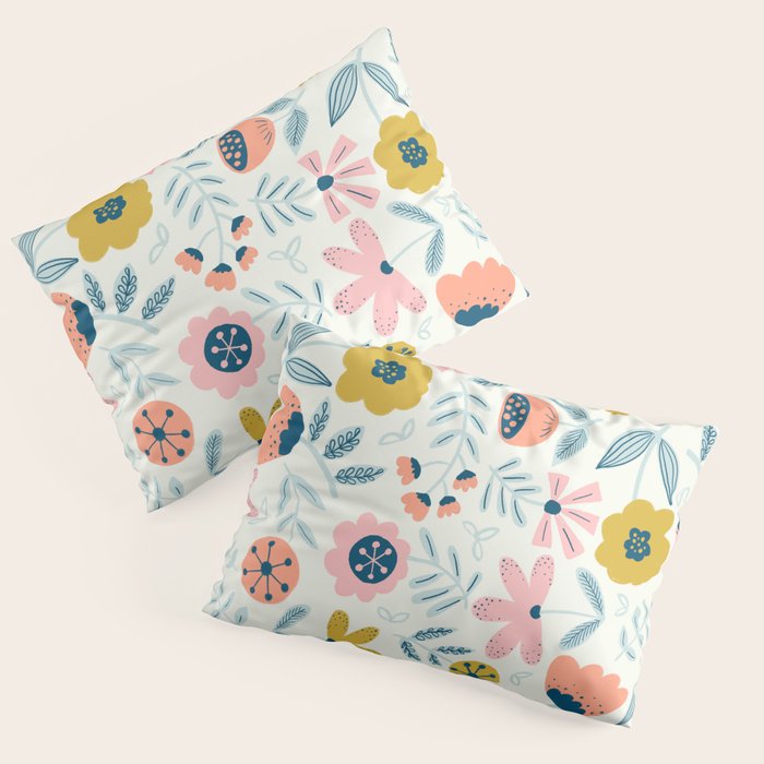 Cute Vintage Flower Pattern Scandinavian Folk Art Pillow Sham Gallery Image 3