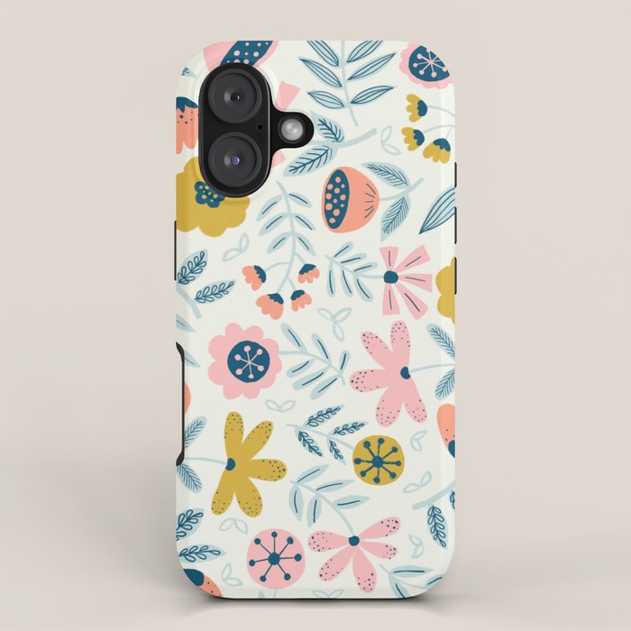 Cute Vintage Flower Pattern Scandinavian Folk Art iPhone Case Gallery Image 1
