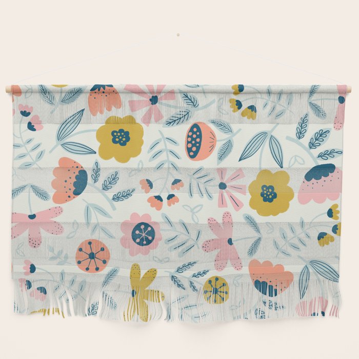 Cute Vintage Flower Pattern Scandinavian Folk Art Wall Hanging Gallery Image 1